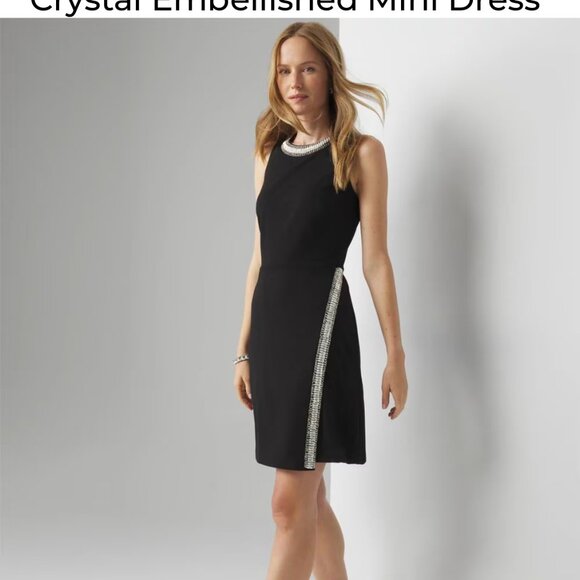 nwt AMAZING SPARKLE WHITE HOUSE BLACK MARKET crystal embellished dress 10 6p - Picture 2 of 4